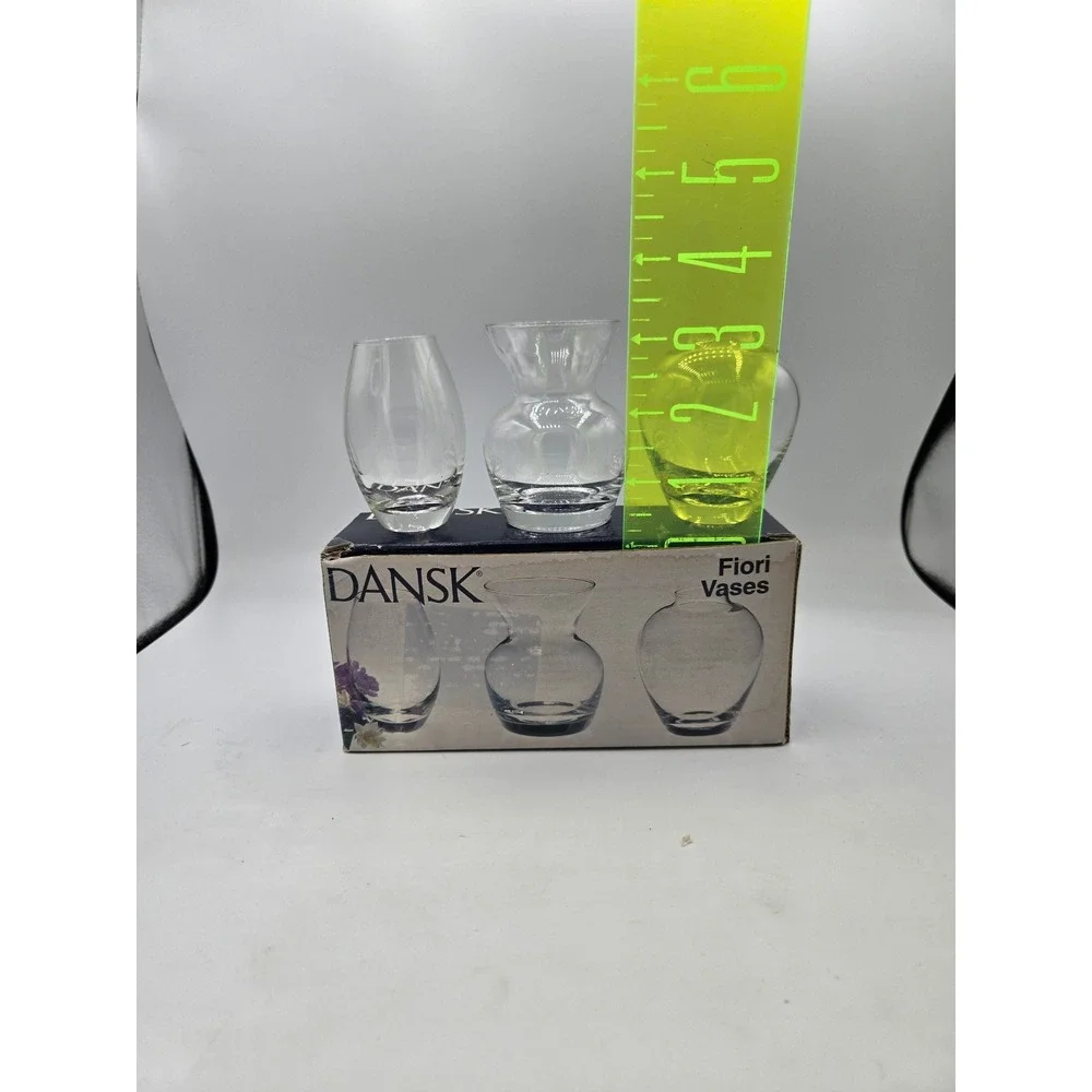 Dansk Fiori Clear Crystal Miniature Bud Vases - Set of‎ 3 with Original Box